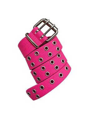 Y2K Double Grommet Canvas Studded Hole Silver Pink Belt